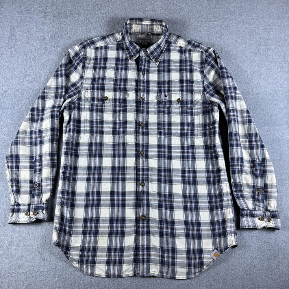 Carhartt Shirt Mens Medium Blue Plaid Flannel Long Sleeve Button Front Casual